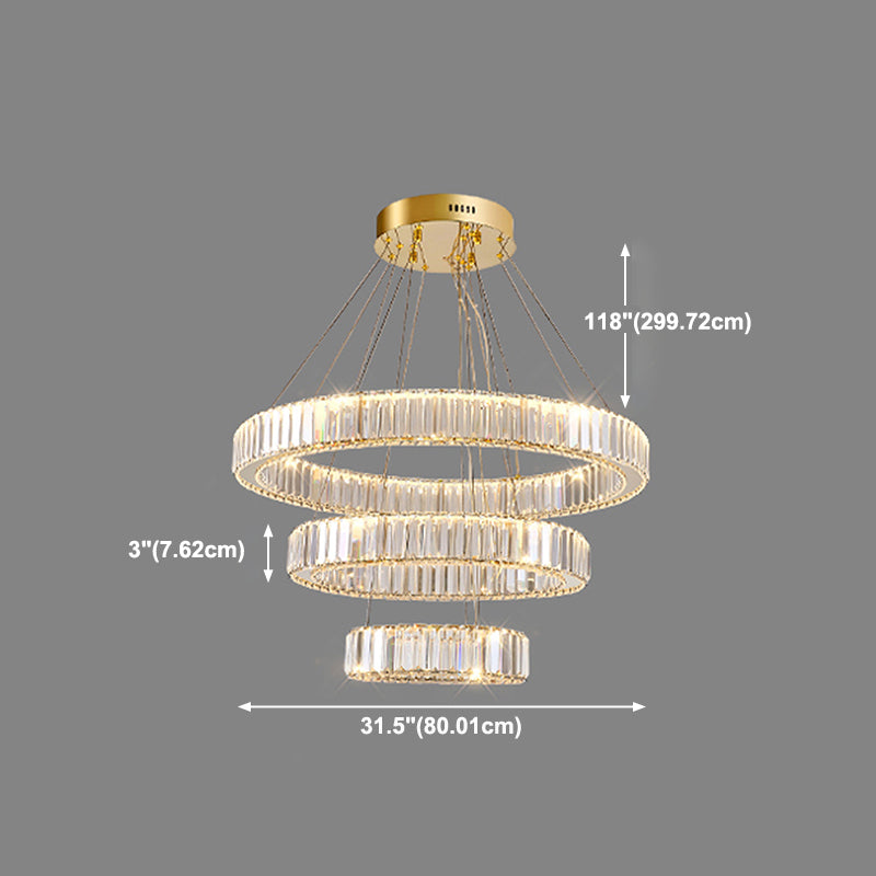 Round Shape Crystal Chandelier Modern Stainless Steel Down Lighting Pendant for Study