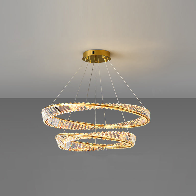 Round Shape Crystal Chandelier Modern Stainless Steel Down Lighting Pendant for Bedroom