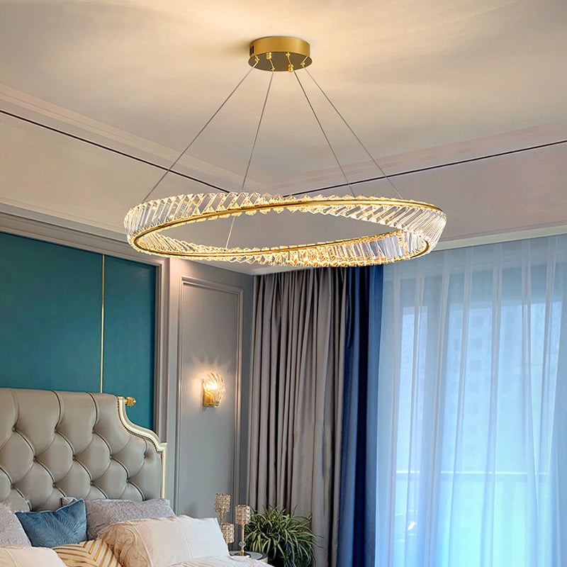 Round Shape Crystal Chandelier Modern Stainless Steel Down Lighting Pendant for Bedroom