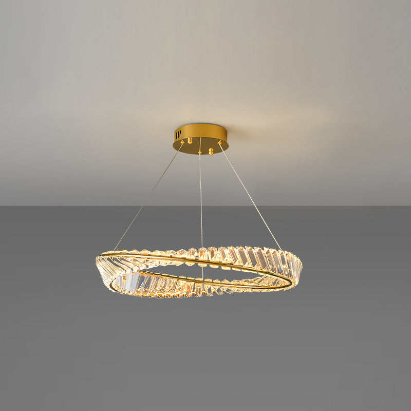 Round Shape Crystal Chandelier Modern Stainless Steel Down Lighting Pendant for Bedroom