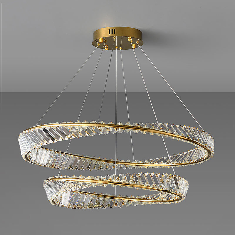 Round Shape Crystal Chandelier Modern Stainless Steel Down Lighting Pendant for Bedroom