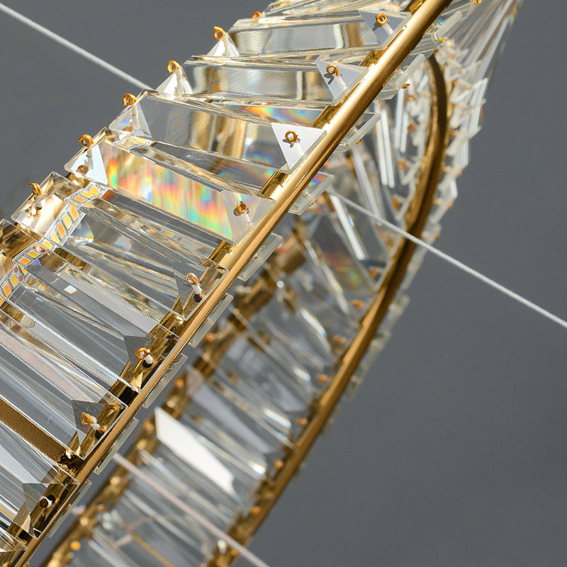 Round Shape Crystal Chandelier Modern Stainless Steel Down Lighting Pendant for Bedroom