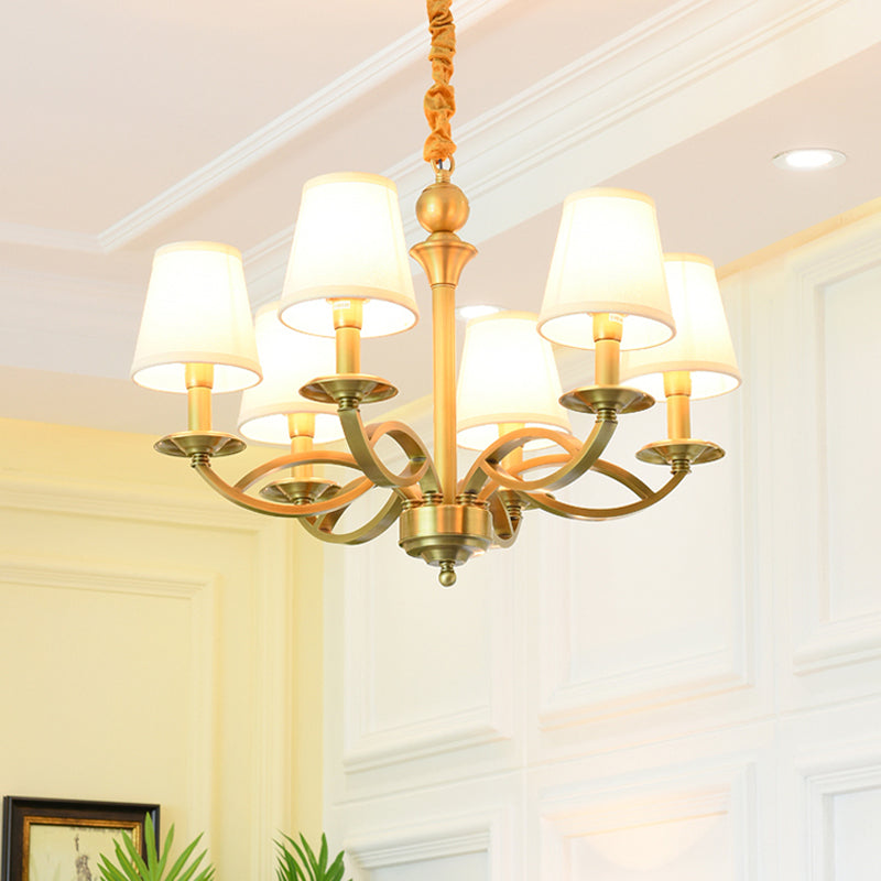 Traditional Ceiling Pendant Light Cone Fabric Ceiling Hung Fixtures in Copper