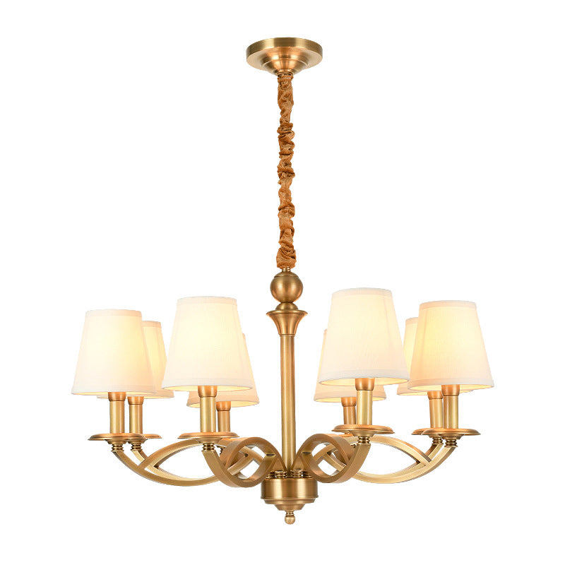 Traditional Ceiling Pendant Light Cone Fabric Ceiling Hung Fixtures in Copper
