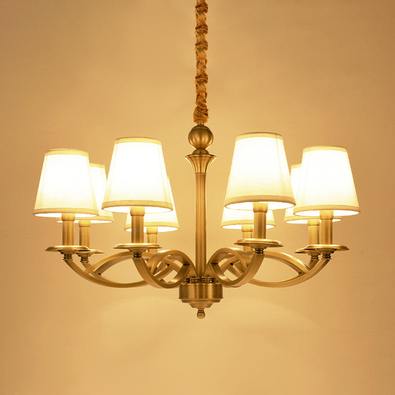 Traditional Ceiling Pendant Light Cone Fabric Ceiling Hung Fixtures in Copper