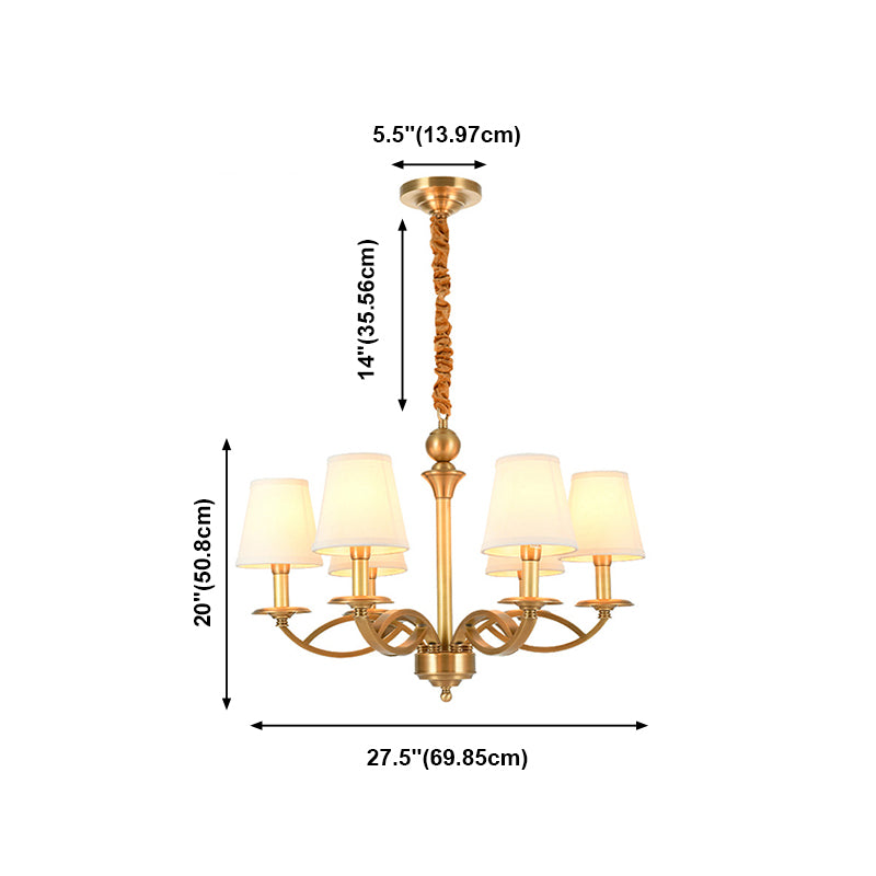 Traditional Ceiling Pendant Light Cone Fabric Ceiling Hung Fixtures in Copper