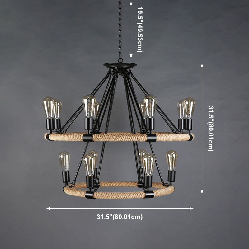 Industrial Hanging Lamp Kit Wheel Rope Pendant Lighting Fixtures for Bar