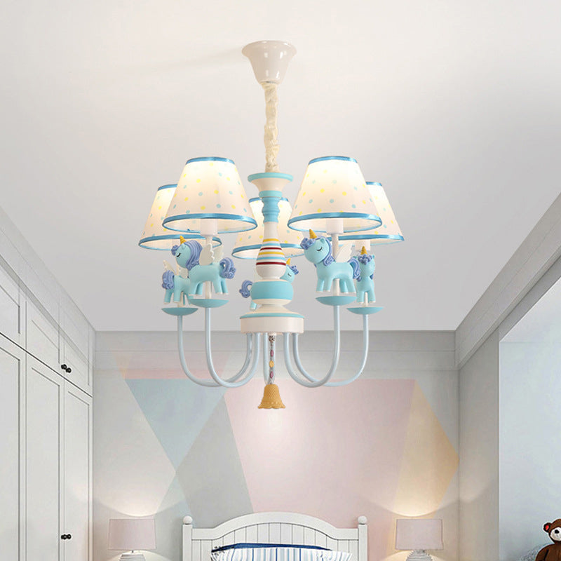 Cartoon Unicorn Ceiling Hung Fixture Metal Children's Room Down Lighting Pendant