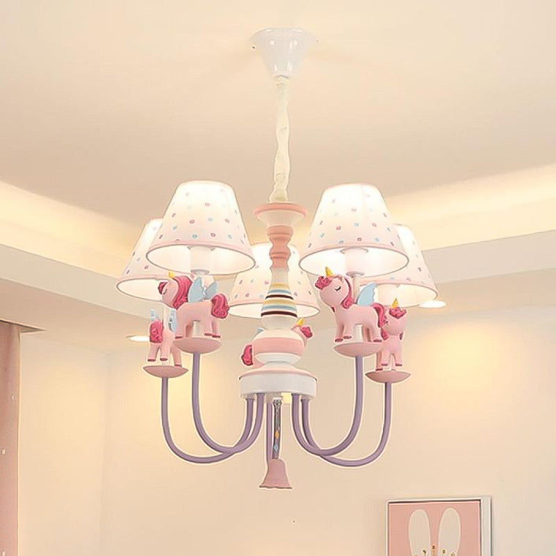 Cartoon Unicorn Ceiling Hung Fixture Metal Children's Room Down Lighting Pendant