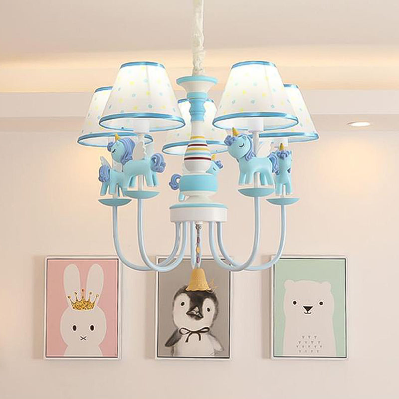 Cartoon Unicorn Ceiling Hung Fixture Metal Children's Room Down Lighting Pendant