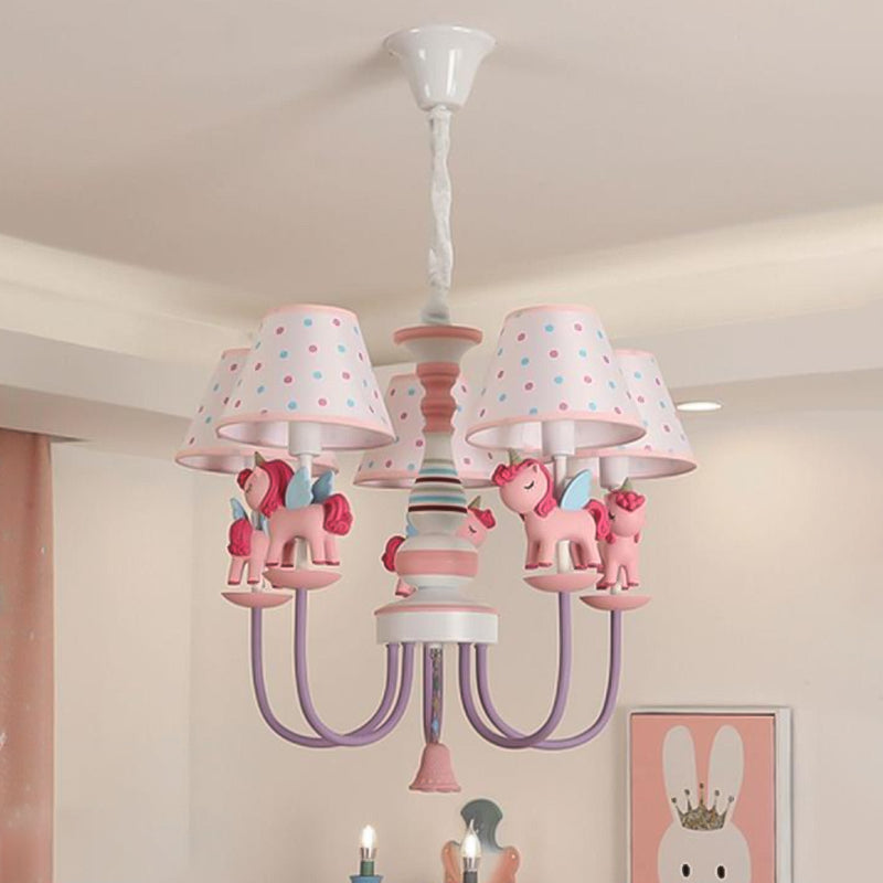 Cartoon Unicorn Ceiling Hung Fixture Metal Children's Room Down Lighting Pendant