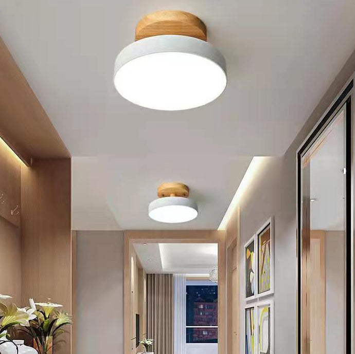 Halbbündig montierte Leuchte aus Trommelholz, schlichter LED-Deckenmontage-Beleuchtung