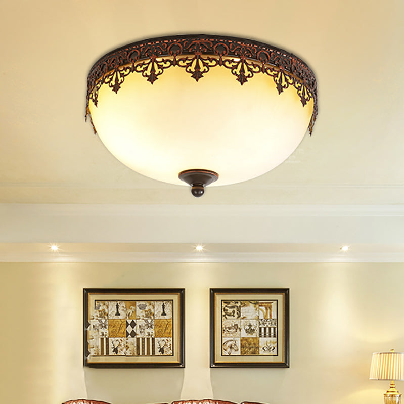 Glass Dome Flush Mount Light Fixture Traditional Living Room LED Ceiling Mount Lighting