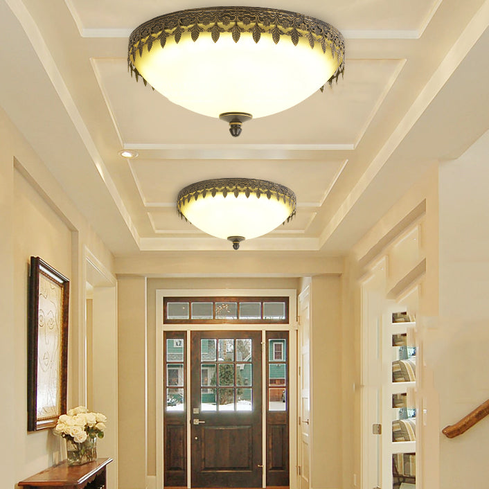 Glass Dome Flush Mount Light Fixture Traditional Living Room LED Ceiling Mount Lighting