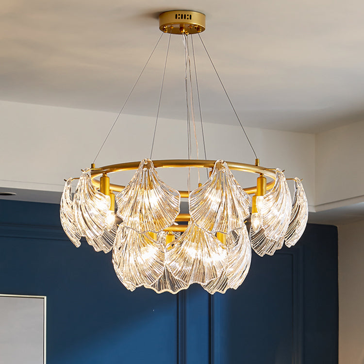 Modern Style Chandelier Lighting Fixtures Glass Metal Shell Shape Chandelier for Bedroom