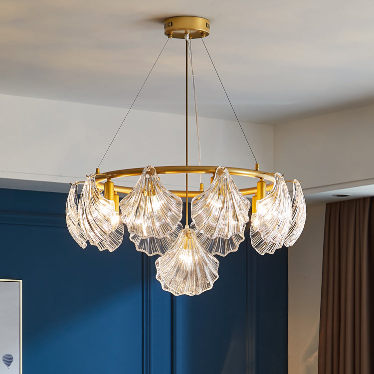 Modern Style Chandelier Lighting Fixtures Glass Metal Shell Shape Chandelier for Bedroom