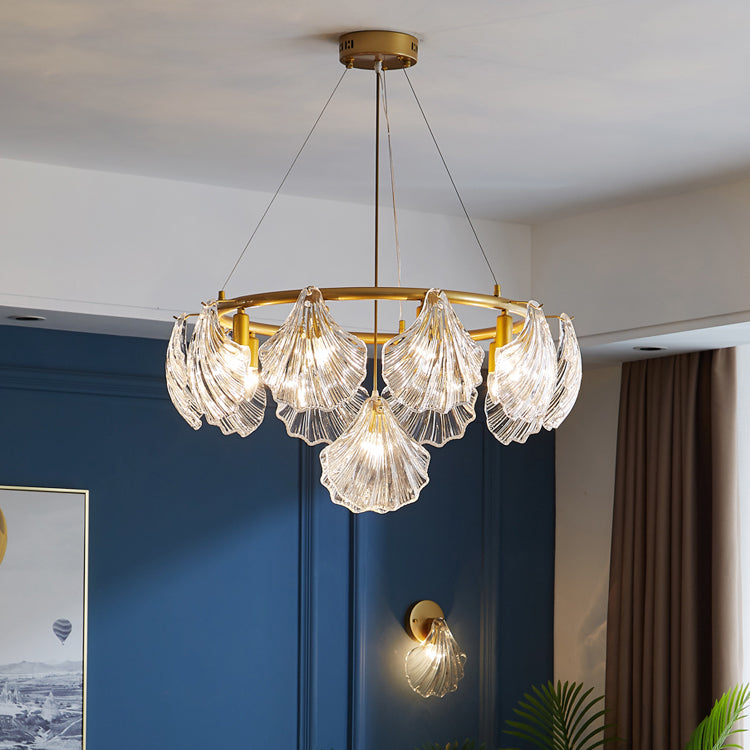Modern Style Chandelier Lighting Fixtures Glass Metal Shell Shape Chandelier for Bedroom