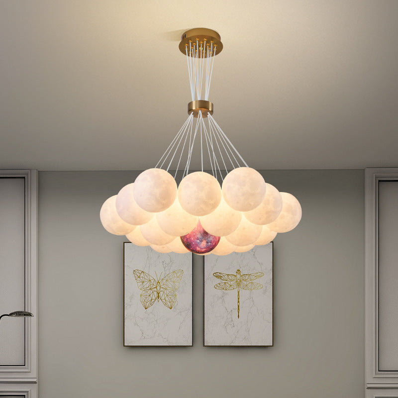 White Plastic Shade Chandelier Lighting Fixture Simple Pendant Light for Living Room