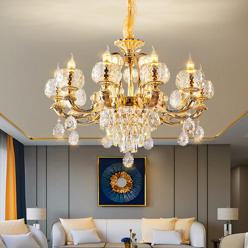 Nordic Style Chandelier Light Gold Living Room Pendant Light with Crystal Drop