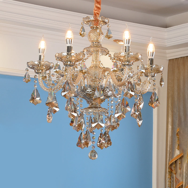 Candlestick Chandelier Light Fixture Crystal Glass Hanging Lamp for Living Room