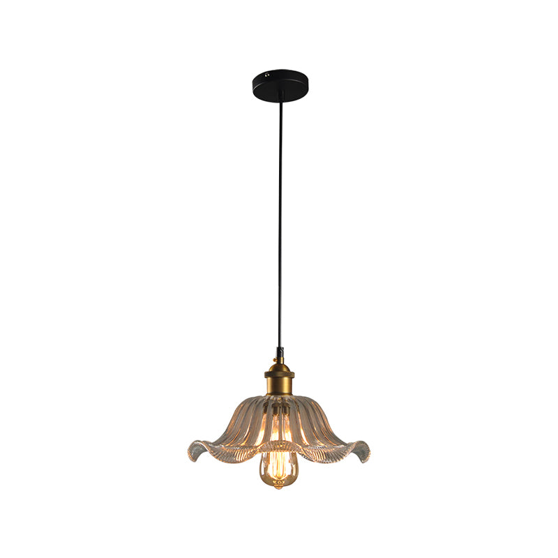 Lampada a sospensione in vetro trasparente floreale Vintage Ventatura a 1 campo Lampada sospesa