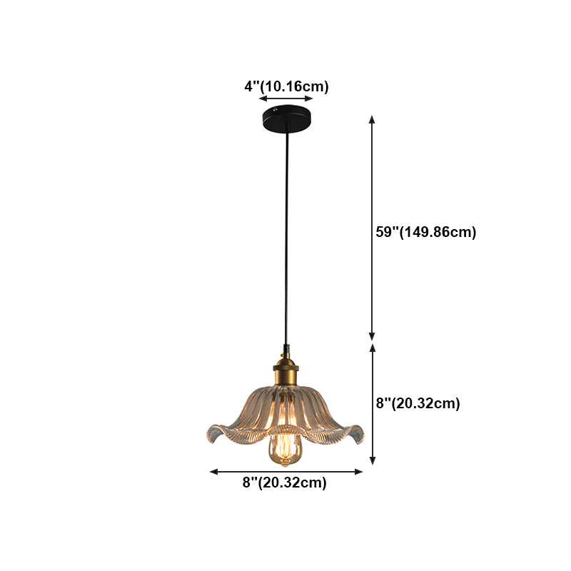 Lampada a sospensione in vetro trasparente floreale Vintage Ventatura a 1 campo Lampada sospesa