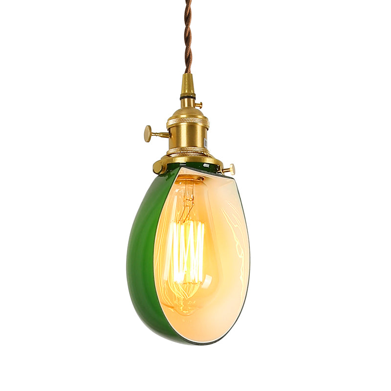 Ottone piccolo illuminazione a sospensione in vetro verde vintage lampada appesa a 1 testa con interruttore rotante