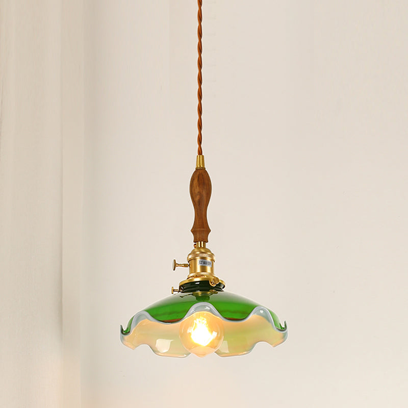Ottone piccolo illuminazione a sospensione in vetro verde vintage lampada appesa a 1 testa con interruttore rotante
