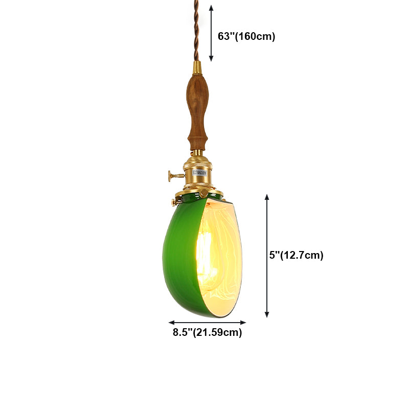 Ottone piccolo illuminazione a sospensione in vetro verde vintage lampada appesa a 1 testa con interruttore rotante