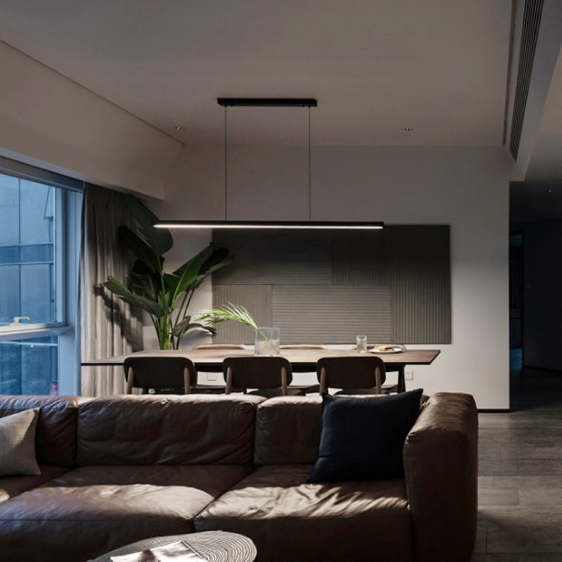 Black Aluminum Island Light Simple Style 1-Light Rectangle Restaurant LED Hanging Lamp