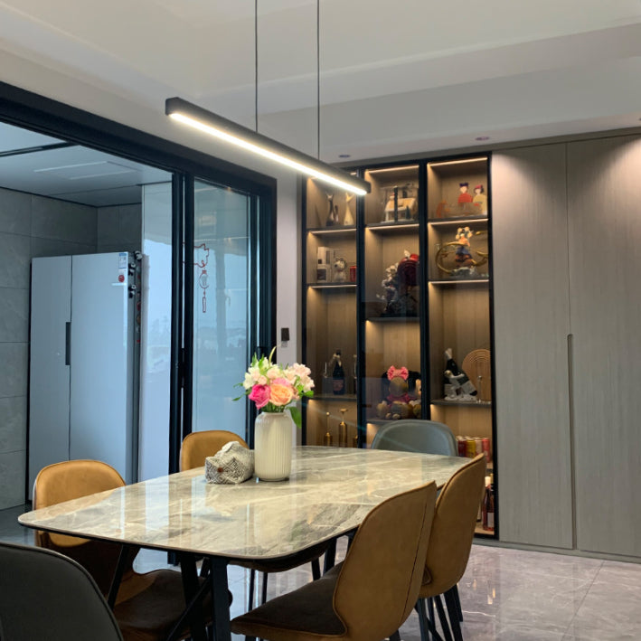 Black Aluminum Island Light Simple Style 1-Light Rectangle Restaurant LED Hanging Lamp