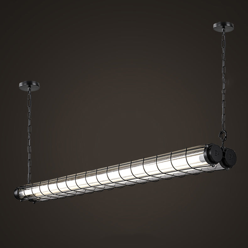 Lámpara de colgante de led de cilindro industrial de lámpara de isla de metal negro con sombra de vidrio