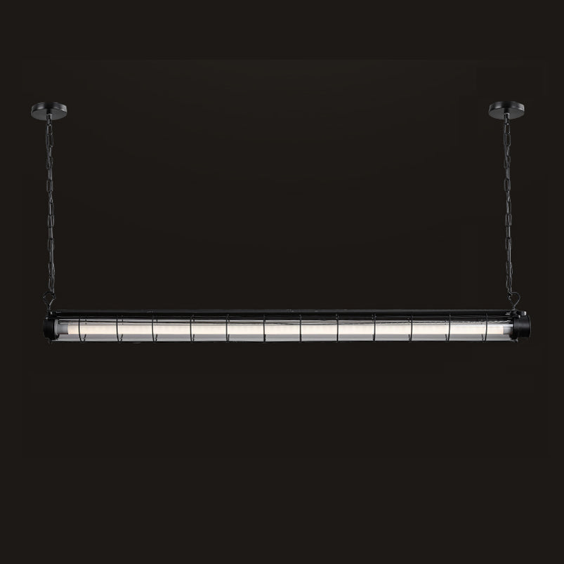 Black Metal Island Light Fixture Industrial Cylinder LED Hanging Lamp with Glass Shade