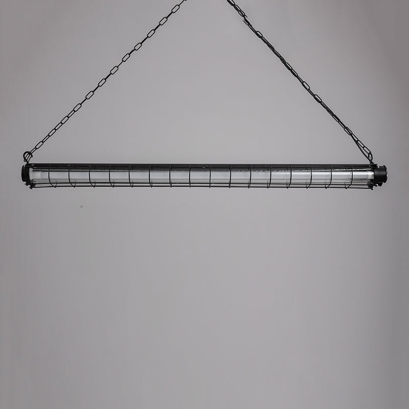 Black Metal Island Light Fixture Industrial Cylinder LED Hanging Lamp with Glass Shade