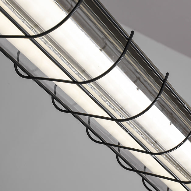 Black Metal Island Light Fixture Industrial Cylinder LED Hanging Lamp with Glass Shade