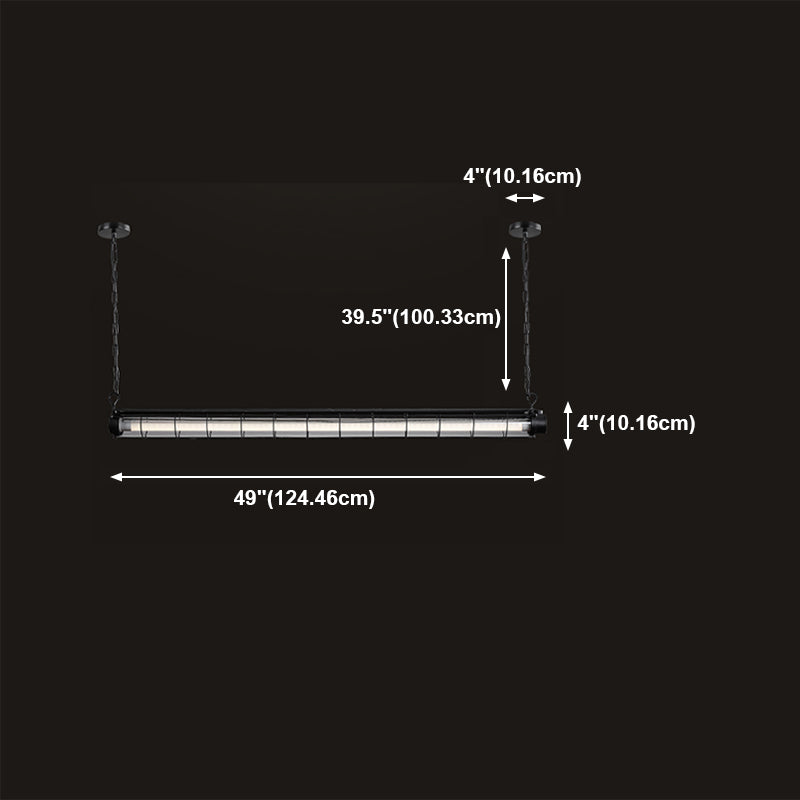 Black Metal Island Light Fixture Industrial Cylinder LED Hanging Lamp with Glass Shade