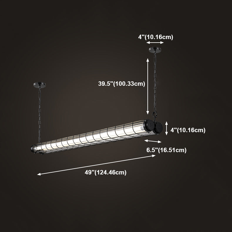 Black Metal Island Light Fixture Industrial Cylinder LED Hanging Lamp with Glass Shade