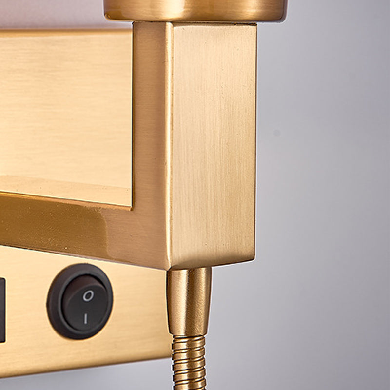 Modernes Metall -Lesen Wandleuchten Quader 2 Lichter Wandleuchte mit natürlicher Sackleinen