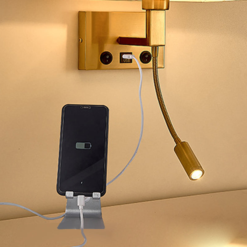 Modernes Metall -Lesen Wandleuchten Quader 2 Lichter Wandleuchte mit natürlicher Sackleinen