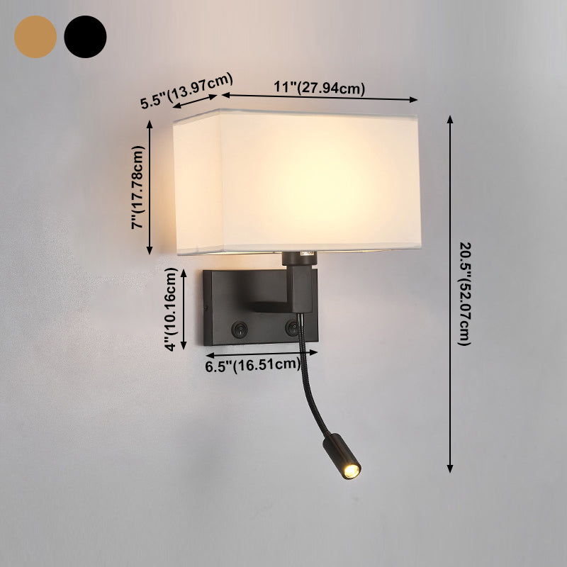 Modernes Metall -Lesen Wandleuchten Quader 2 Lichter Wandleuchte mit natürlicher Sackleinen