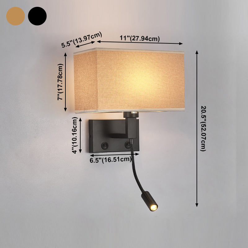 Modernes Metall -Lesen Wandleuchten Quader 2 Lichter Wandleuchte mit natürlicher Sackleinen
