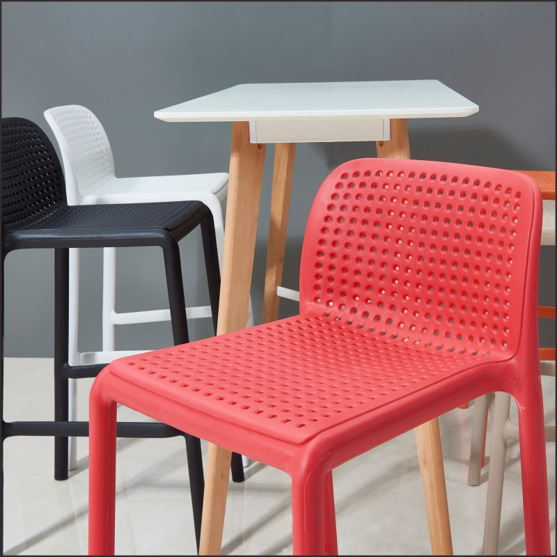 Taburete de bar de estilo escandinavo, patas de PP, asiento rectangular, taburete de bar con respaldo bajo para cocina