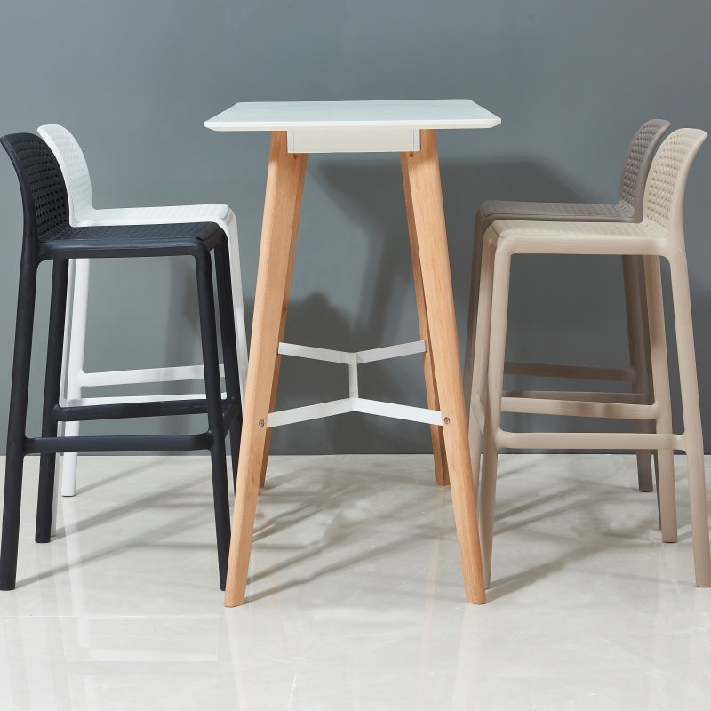 Taburete de bar de estilo escandinavo, patas de PP, asiento rectangular, taburete de bar con respaldo bajo para cocina