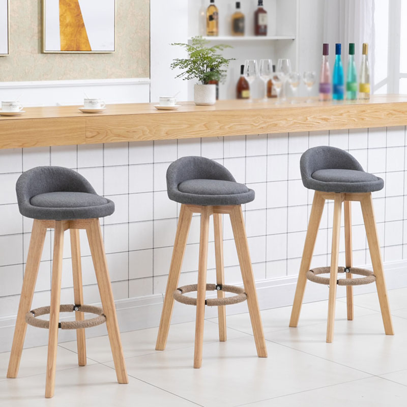 Modern Rotatable Backrest Counter Stool Wood Cafe Bar Stool with Pedal and Cushion
