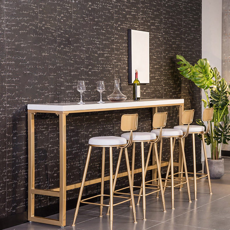 White Glam Style Bar Table Wood Rectangular Bar Table with Metal Base