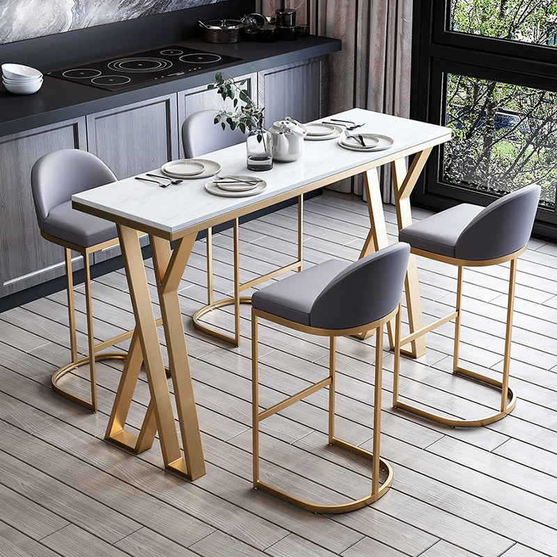 Glam Marble Counter Table with Rectangle Table Top Gold Double Pedestal Table - 42" H