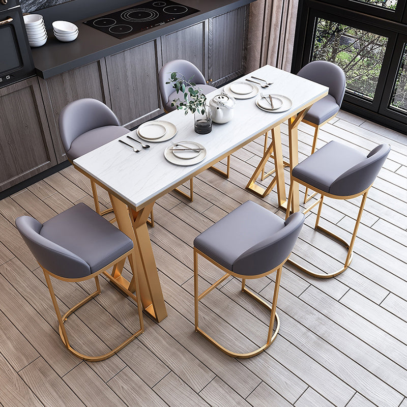 Glam Marble Counter Table with Rectangle Table Top Gold Double Pedestal Table - 42" H
