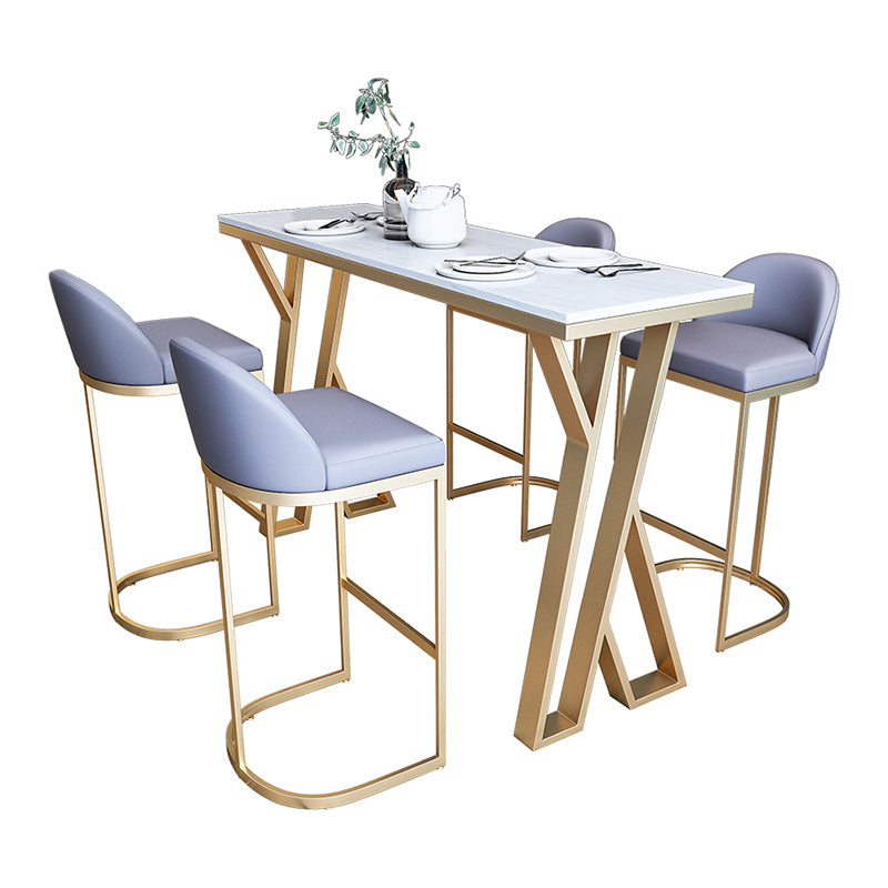 Glam Marble Counter Table with Rectangle Table Top Gold Double Pedestal Table - 42" H