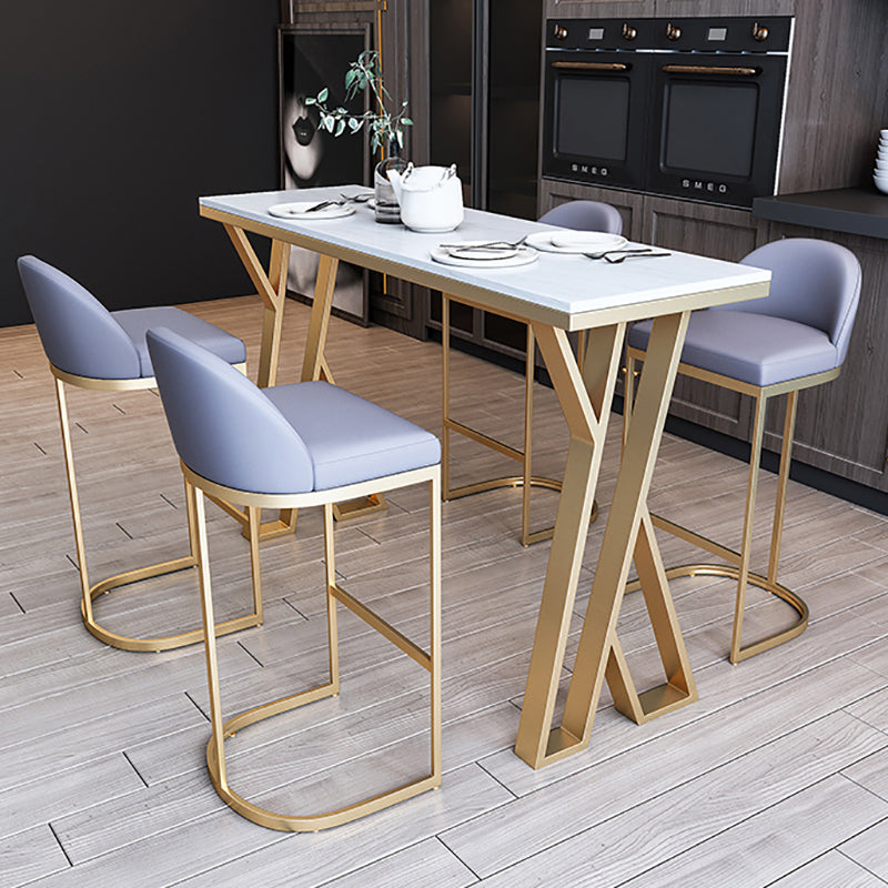 Glam Marble Counter Table with Rectangle Table Top Gold Double Pedestal Table - 42" H
