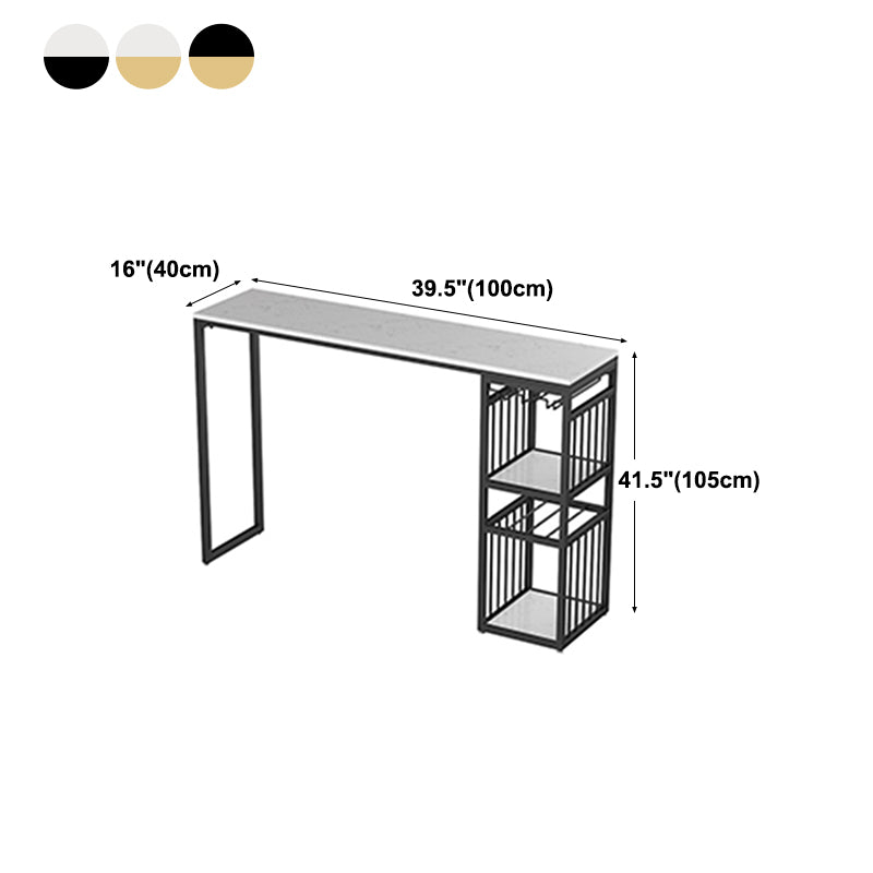 Glam White Marble Bar Table with Rectangle Table Top Gold Sled Table - 42" H